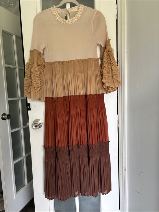Dainty Jewells Dresses & Skirts - Dress Like An Angel Cream, Beige, Rust & Brown Tiered Pleated Maxi Dress